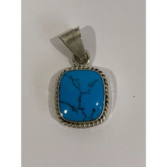 Large Sterling Silver 925 Turquoise Cabochon Pendant Mexico 1.4” - Picture 1 of 6